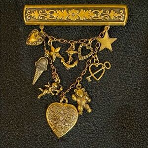 Vintage Gold Charm Brooch